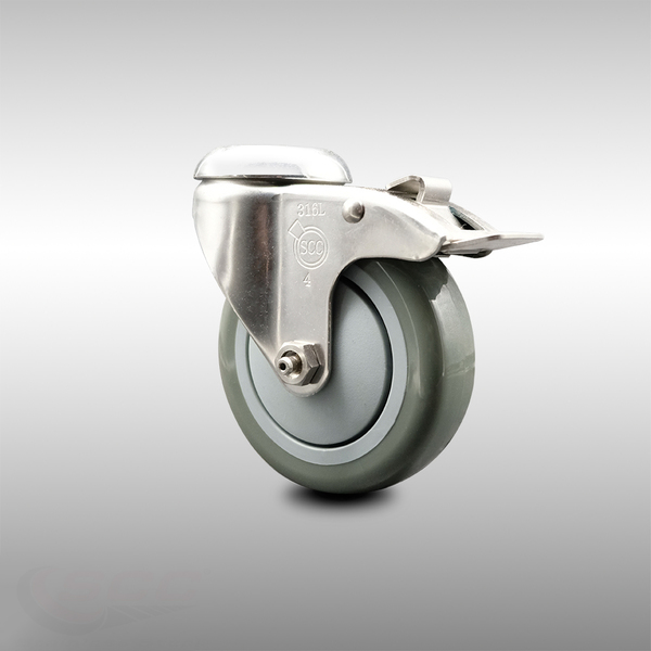 Service Caster 4 Inch 316SS Gray Polyurethane Swivel Bolt Hole Caster with Total Lock Brake SCC-SS316BHTTL20S414-PPUB